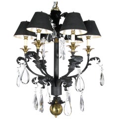 Black and Brass Chandelier with Crystal Drops