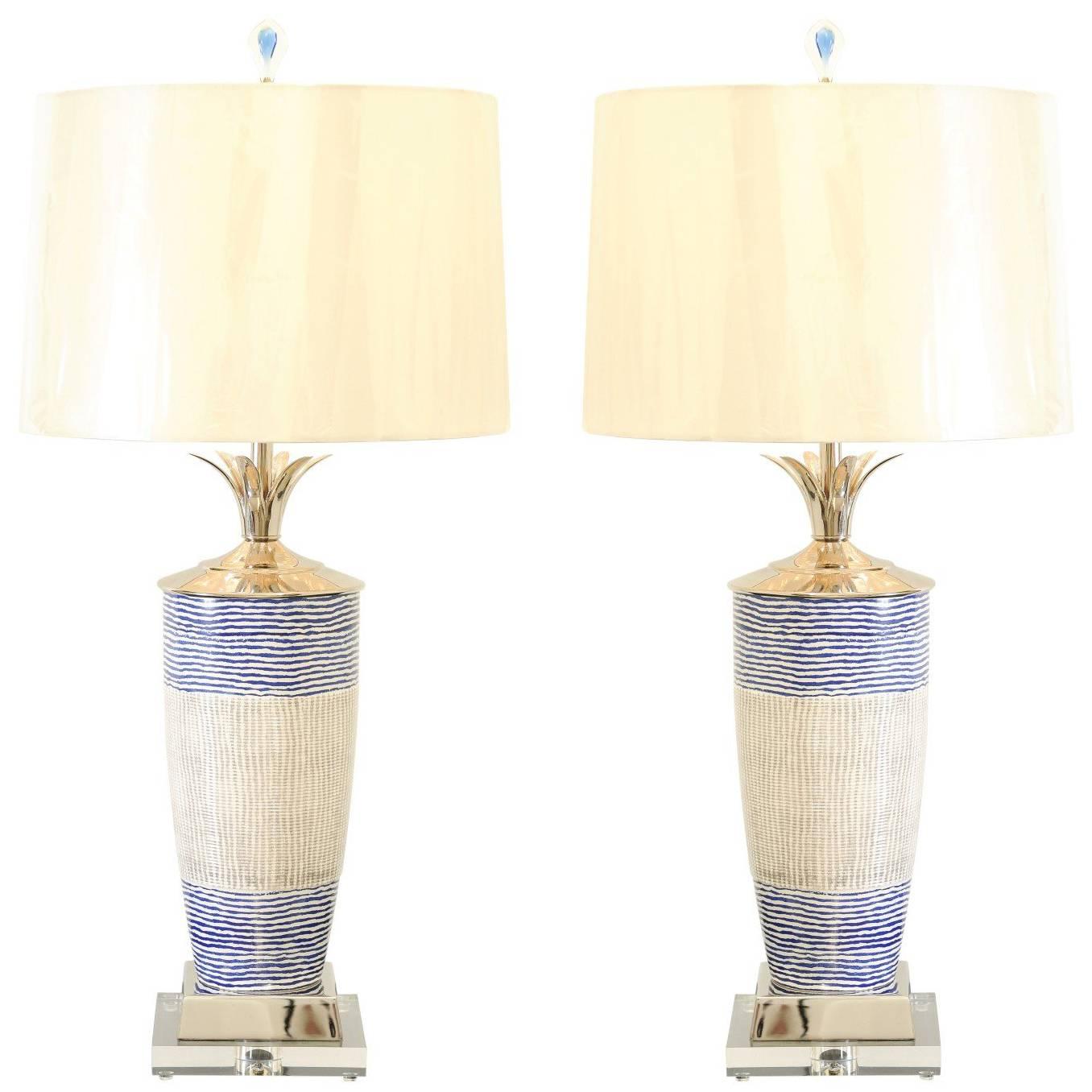 Exquisite Pair of Handmade Portuguese Ceramic Vessels as New Custom Lamps For Sale