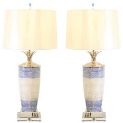 Squisita coppia di vasi in ceramica portoghese fatti a mano come nuove lampade personalizzate