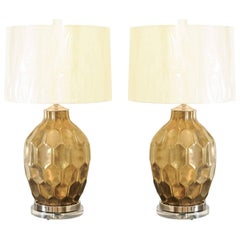 Exceptional Restored Pair of Vintage Large-Scale Faceted Ceramic Lamps 9
