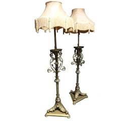 Magnificent Pair of C19th Antique Rococo Brass Standard Lamps