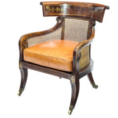 Regency Rosewood Klismos Bergère or Library Armchair with Leather Cushion 10