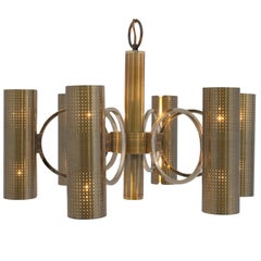 Mid-Century Six-Arm Twelve-Light Brass and Chrome Chandelier by Sciolari 12