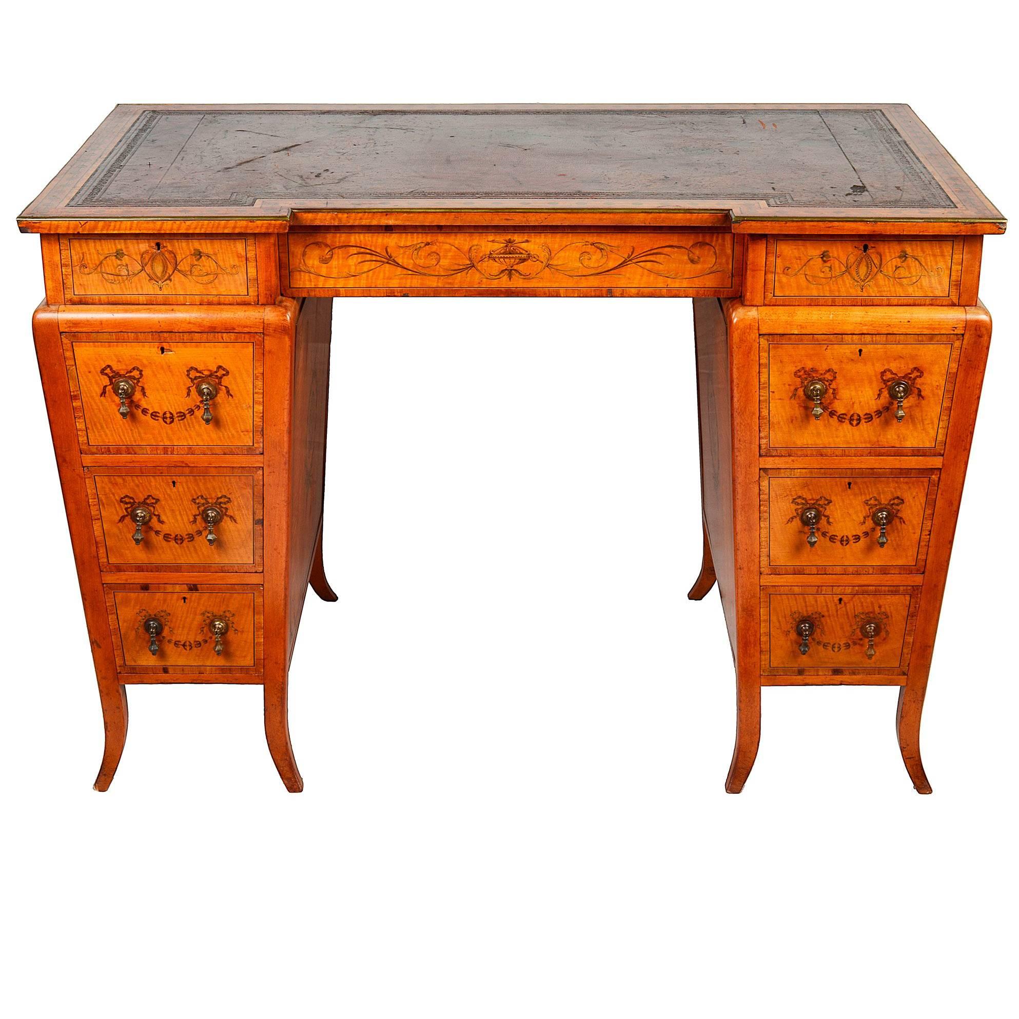 19th Century Satinwood Knee Hole Desk For Sale