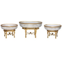 Three-Piece Gilt Bronze Mounted Cut Crystal Centrepiece Garniture Set, Baccarat