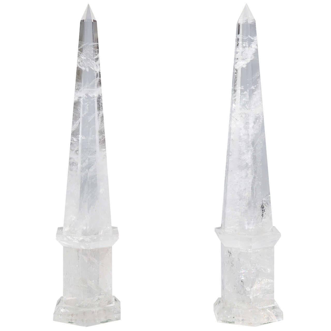 Fine Pair of Cut Rock Crystal Obelisks