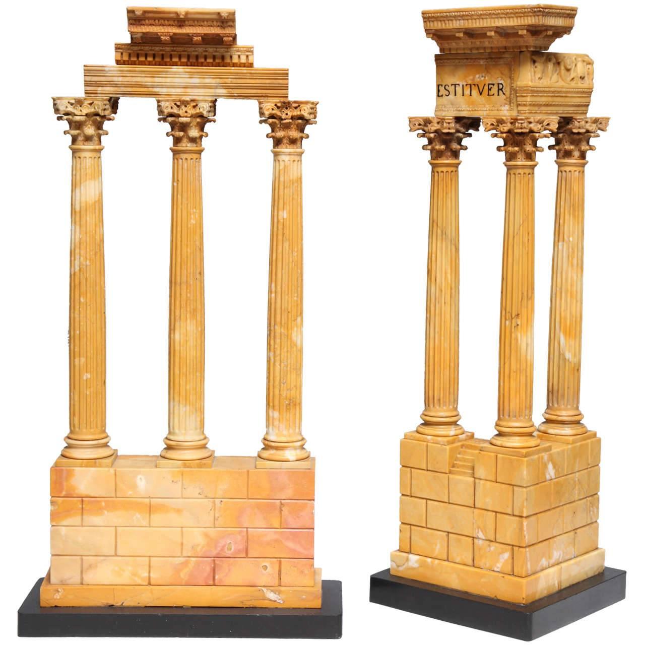 Pair of Antique Italian Grand Tour Models of Ruins in Sienna Marble