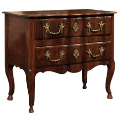 French Louis XV Period 1750s Petite Serpentine Walnut Two-Drawer Commode 