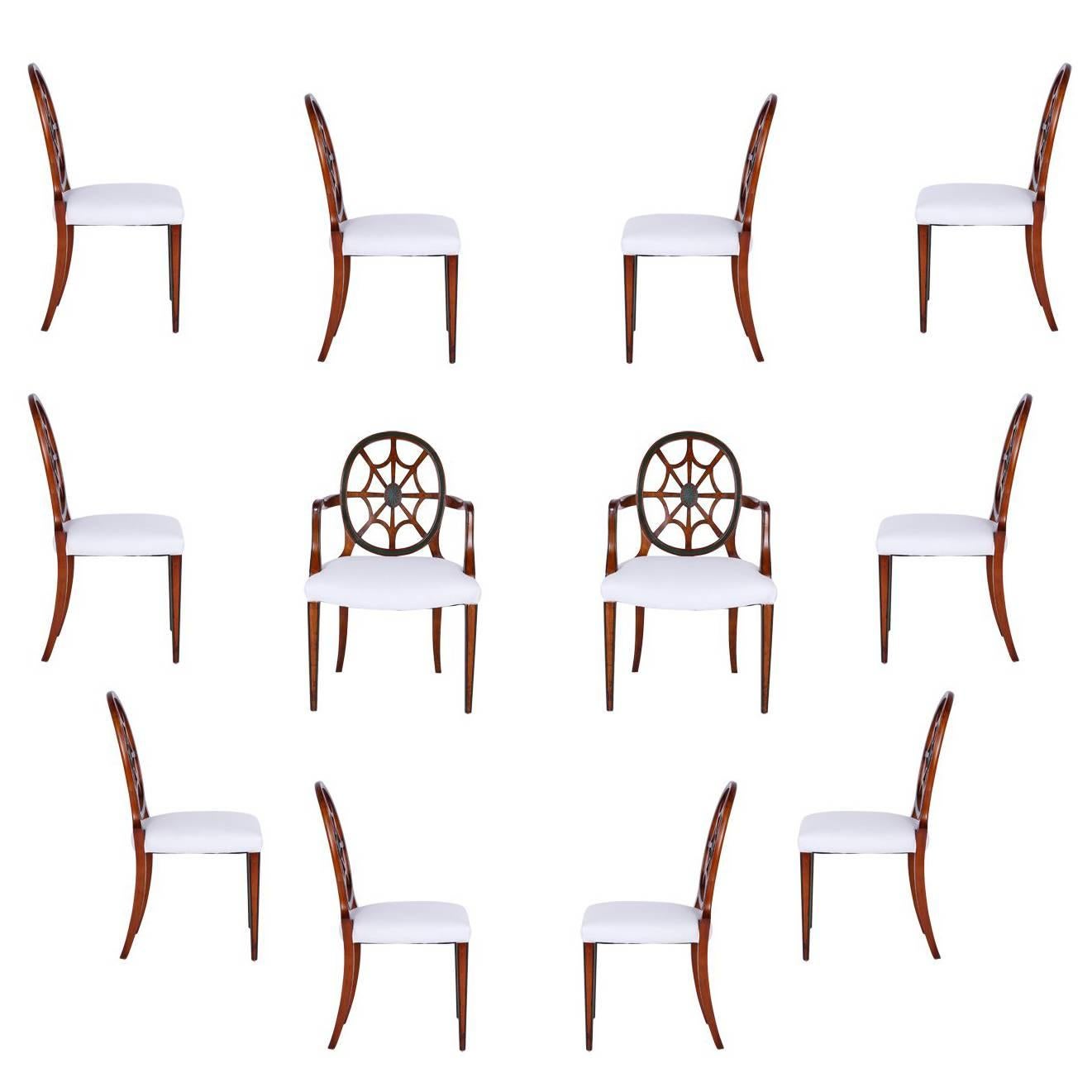 Set of 12 Mahogany Spider Back Dining Chairs