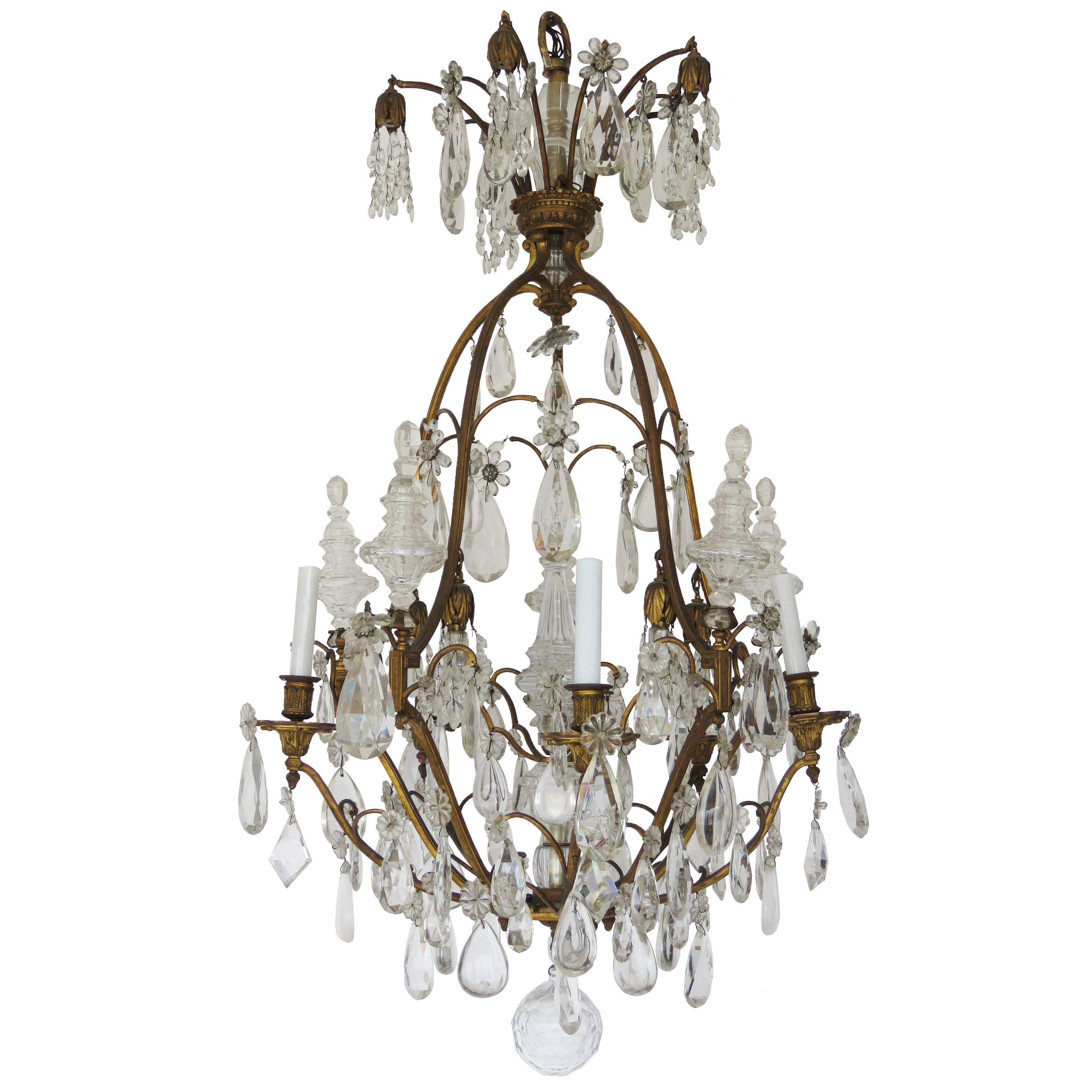 19th Century Baccarat Louis XV Gilt Bronze and Rock Crystal Chandelier For Sale