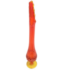 Vintage Red and Orange Viking Pulled Glass Vase