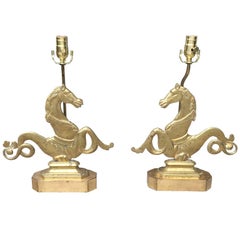Large Pair of 19th-20th Century Venetian Seahorses, Made into Lamps