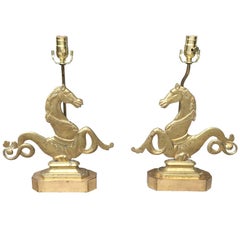 Large Pair of 19th-20th Century Venetian Seahorses, Made into Lamps