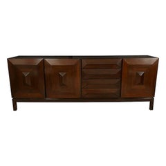 Mahogany Sideboard with Squares Design, France, 1950