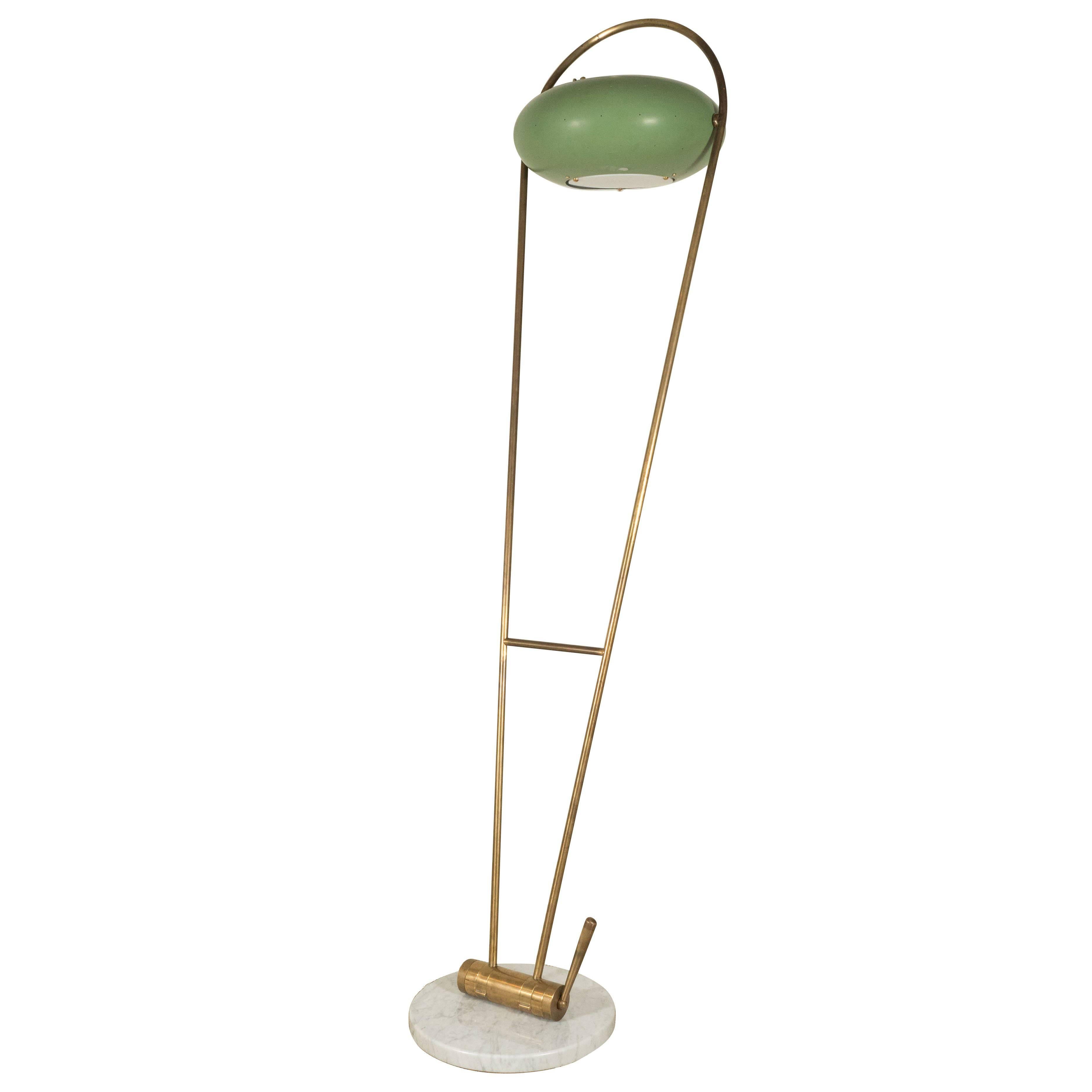 Stilux Brass Floor Lamp with Green Tole Shade, Italy For Sale