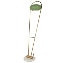 Stilux Brass Floor Lamp with Green Tole Shade, Italy