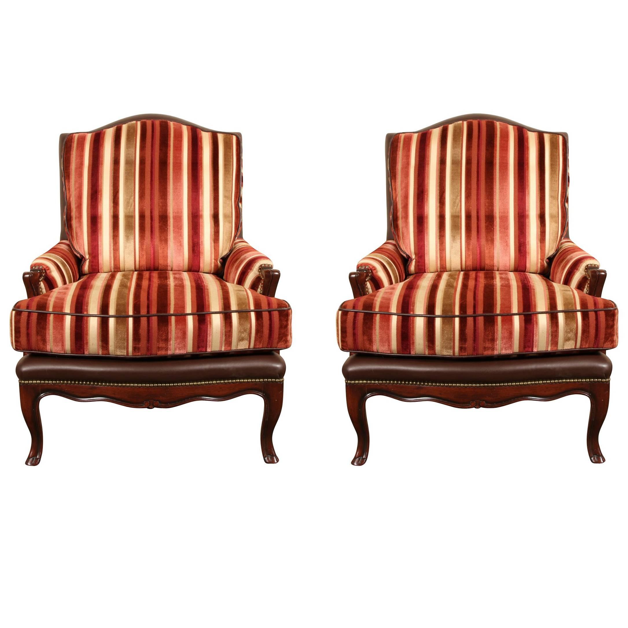 Pair of Leather Upholstered Bergère Club Chairs