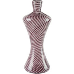 Murano Purple White Ribbons Corset Shape Italian Art Glass Flower Vase