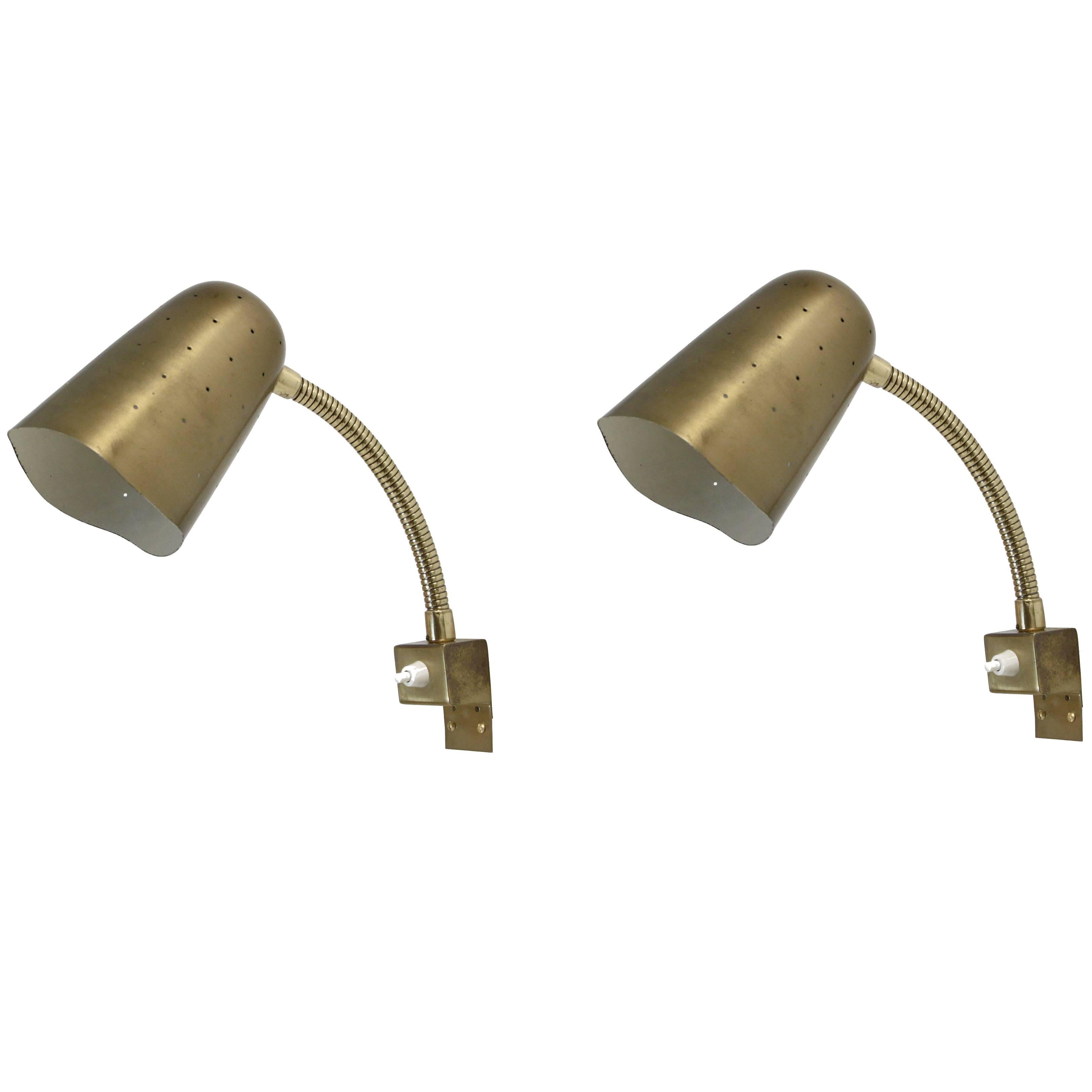 Pair of Mid-Century Wall Lights in Brass by AWF, 1960s For Sale