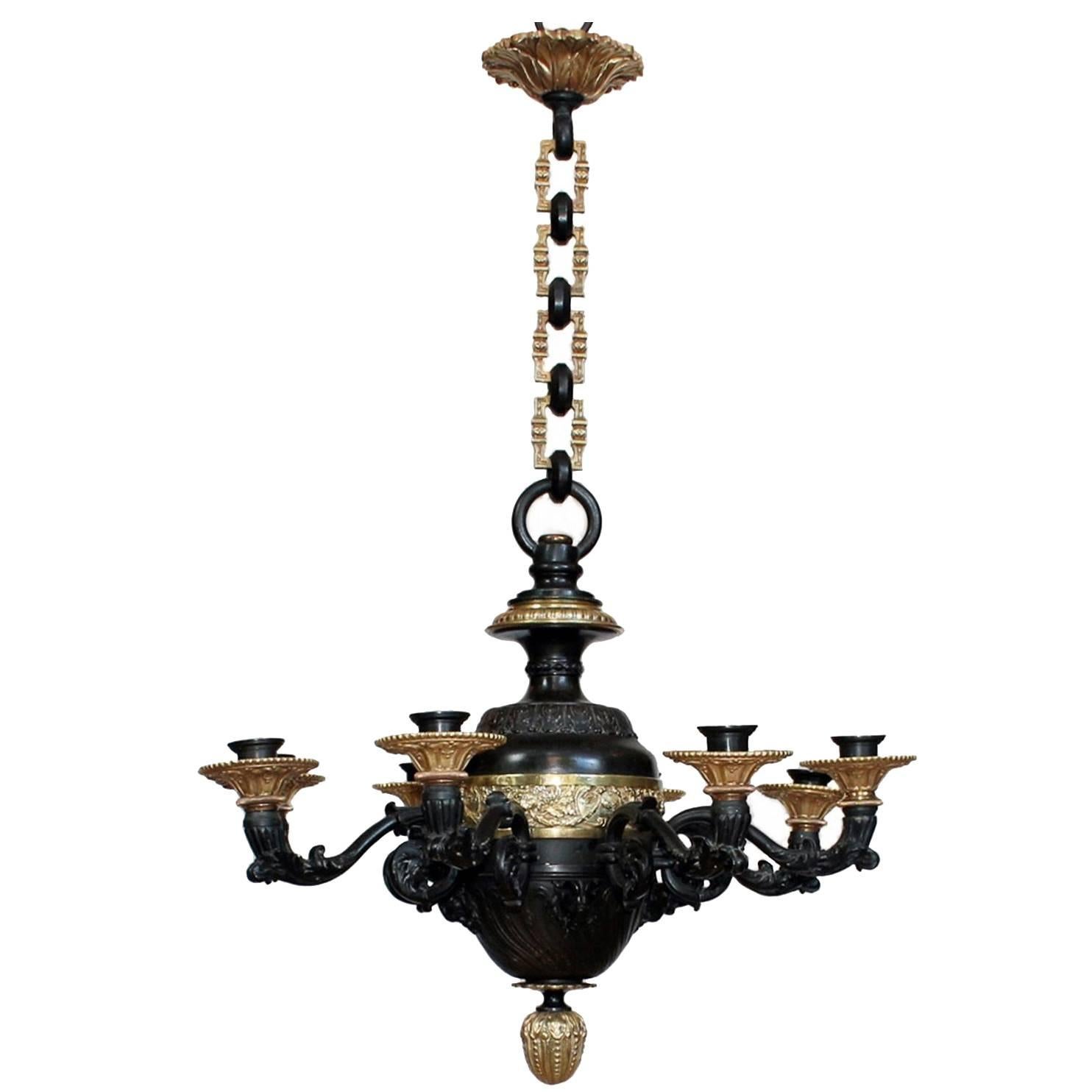 Hanging Lamp Charles X Patinated and Gilt-Bronze, France For Sale
