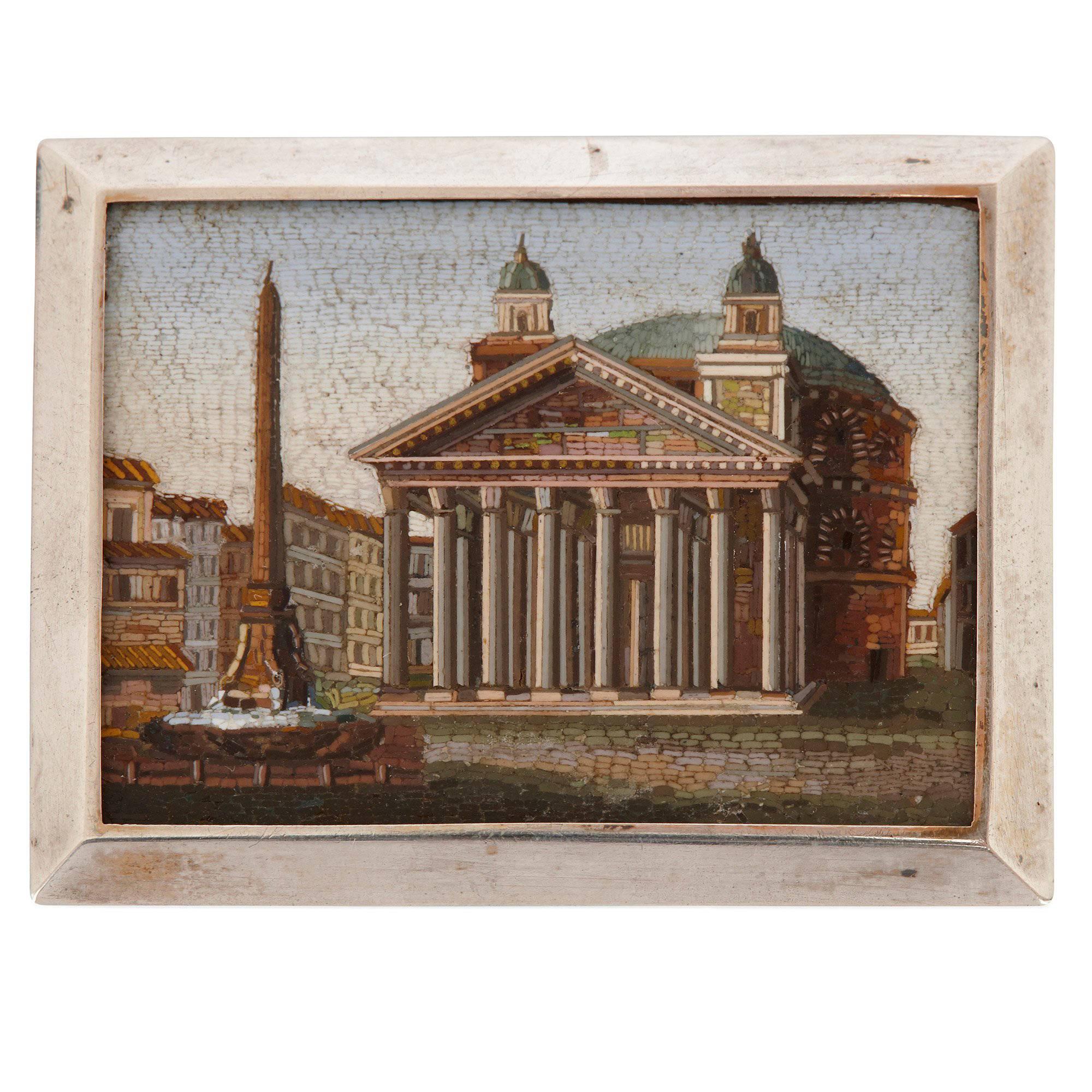 Antique Italian Micro-Mosaic Plaque Depicting the Pantheon in Rome For Sale