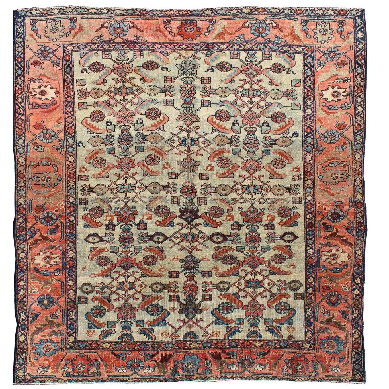Antique Persian Malayer Rug with All-Over Sub-Geometric Design in Red and Blue For Sale