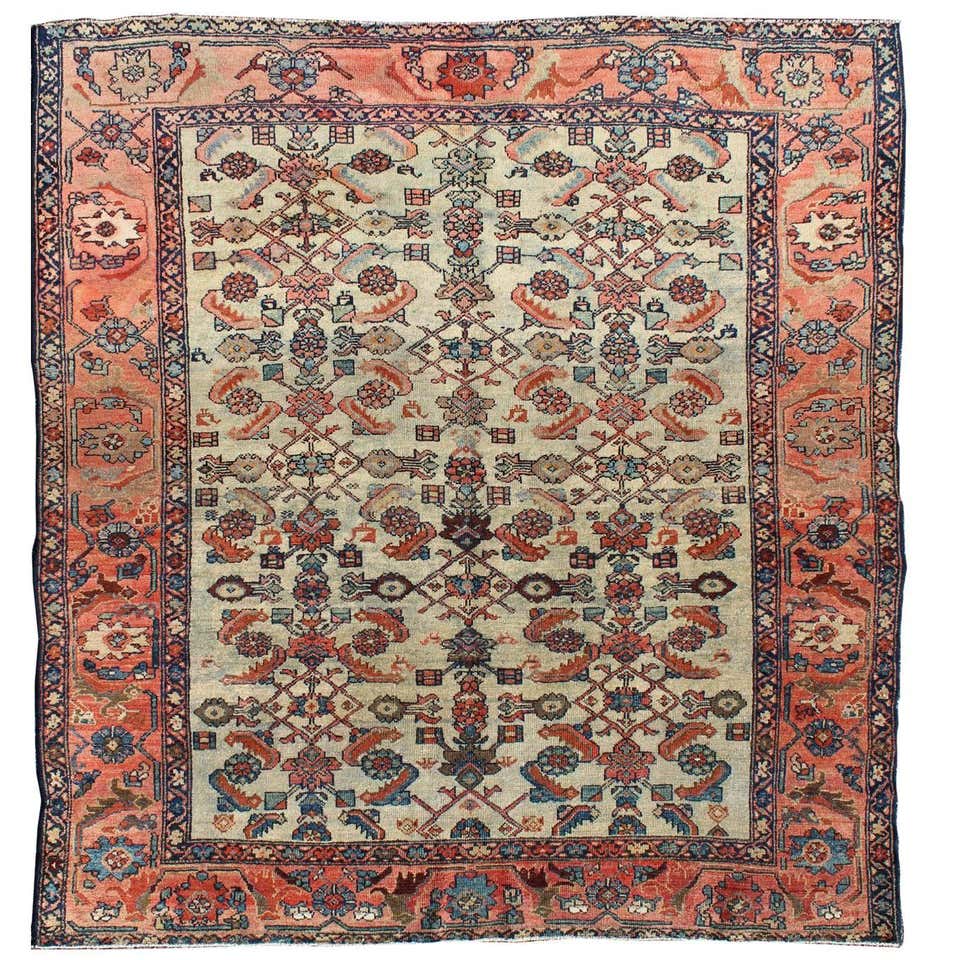 All-Over Paisley Pattern Antique Persian Malayer Rug in Blue and Red ...