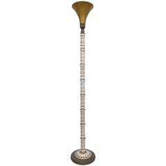 Italian Glazed Ceramic and Brass Torchiere Floor Lamp 11