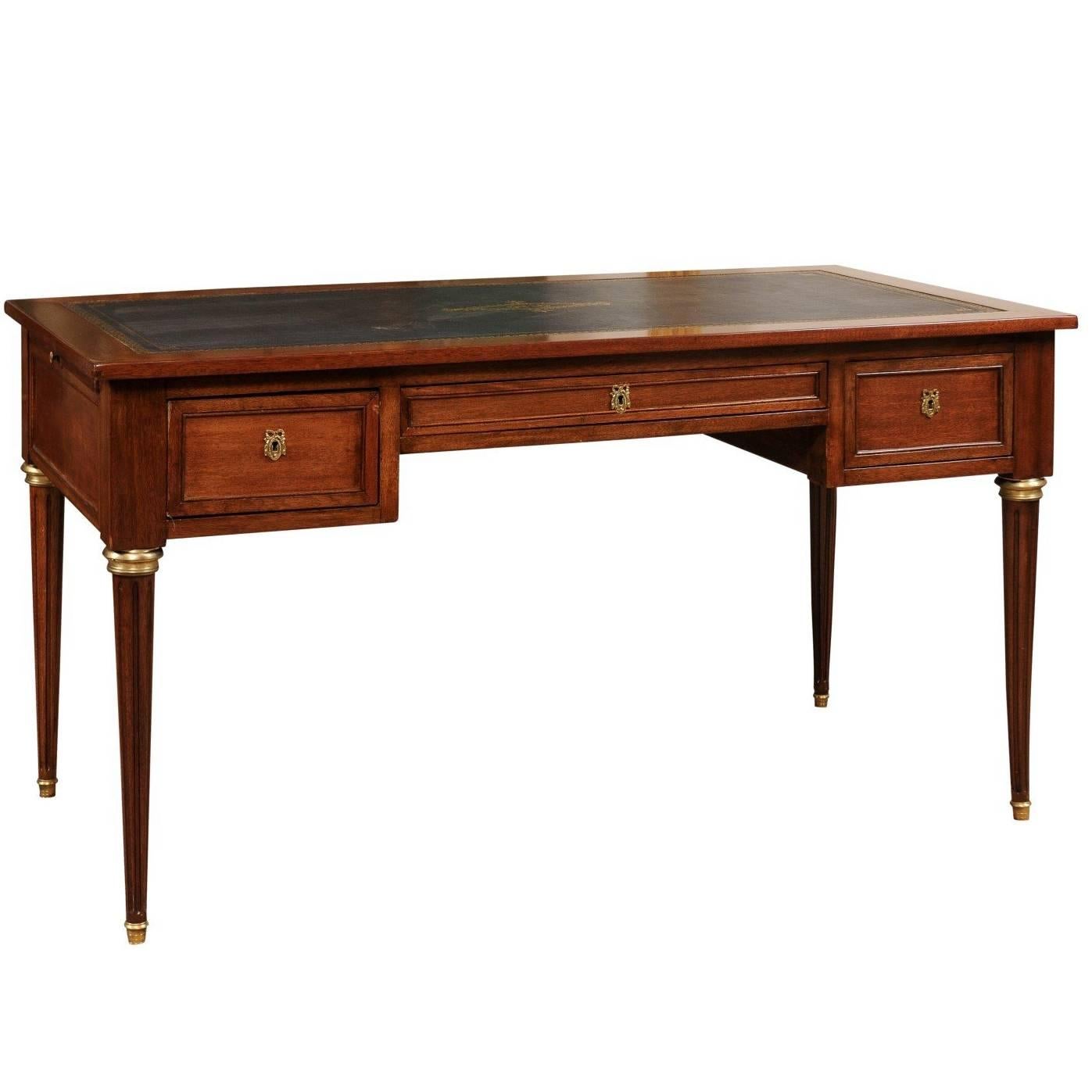 Louis XVI Style French Mahogany Bureau Plat or Writing Desk