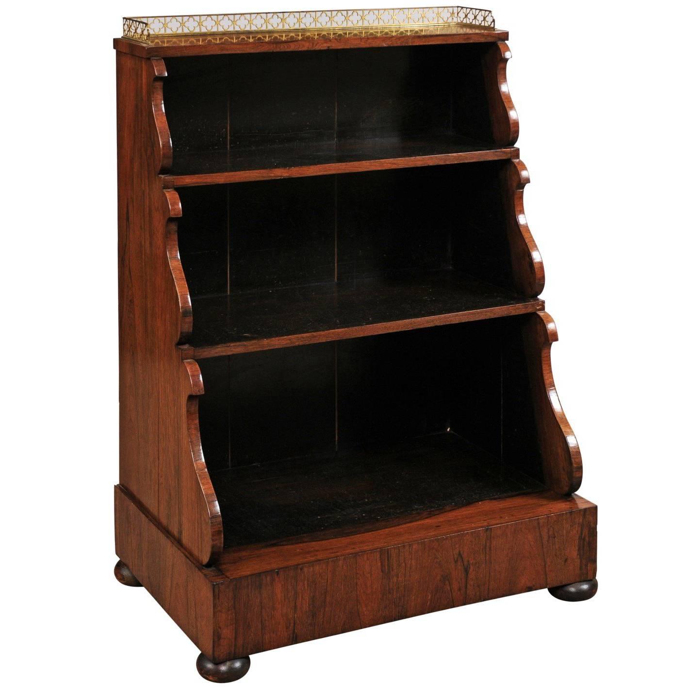 English Regency Petite Waterfall Bookcase in Rosewood, Early 19th Century
