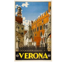 Original 1920s Italian Travel Poster for Verona and its architectural landmarks