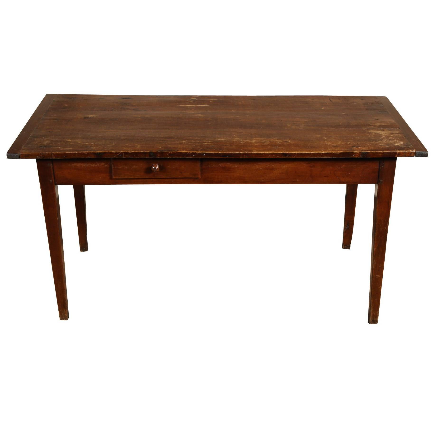 Antique Walnut Farm House Plank Top Country Table