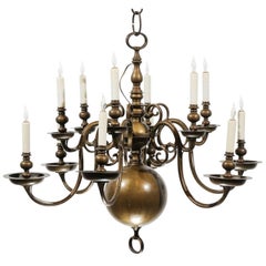 Antique Large 18th Century Dutch Brass Chandelier with 12 Lights