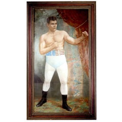 Antique Large 1903 Framed Pastel of Heavyweight Champion