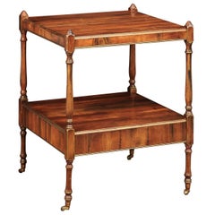 English Two-Tiered Side Table with Faux Bois Finish on Casters, circa 1920