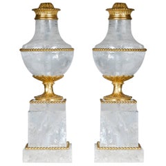 Pair of Louis XVI Style Gilt Bronze and Rock Crystal Urn Lamps