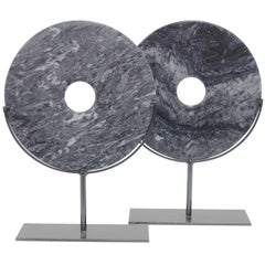 Single Grey Stone Disc Sculpture, China, Contemporary