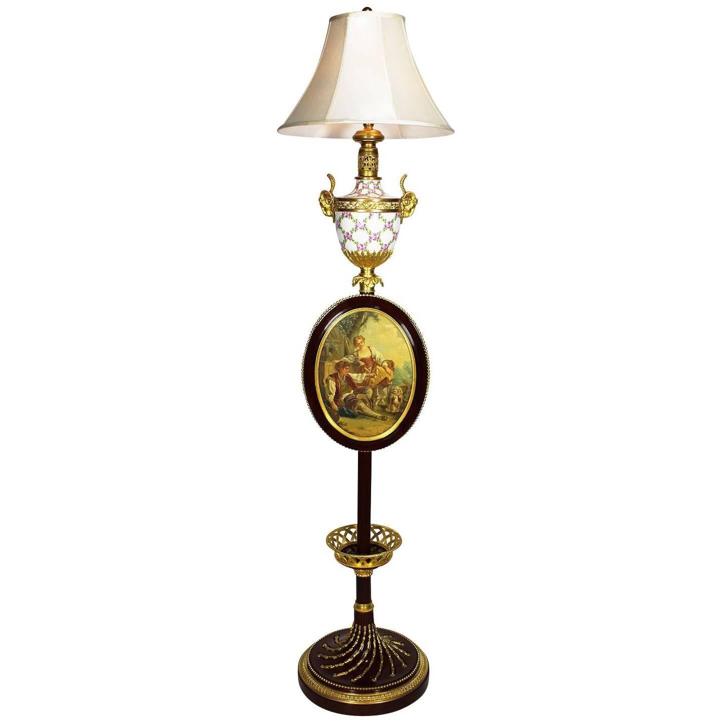 French 19th-20th Century Louis XV Porcelain Floor Lamp Attributed François Linke
