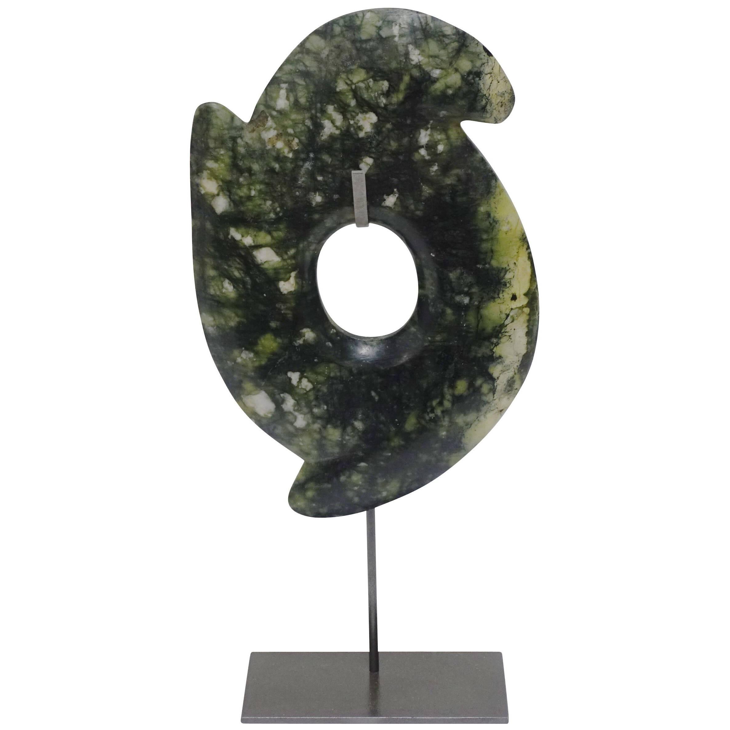 Dark Green Jade Disc Sculpture, China, Contemporary