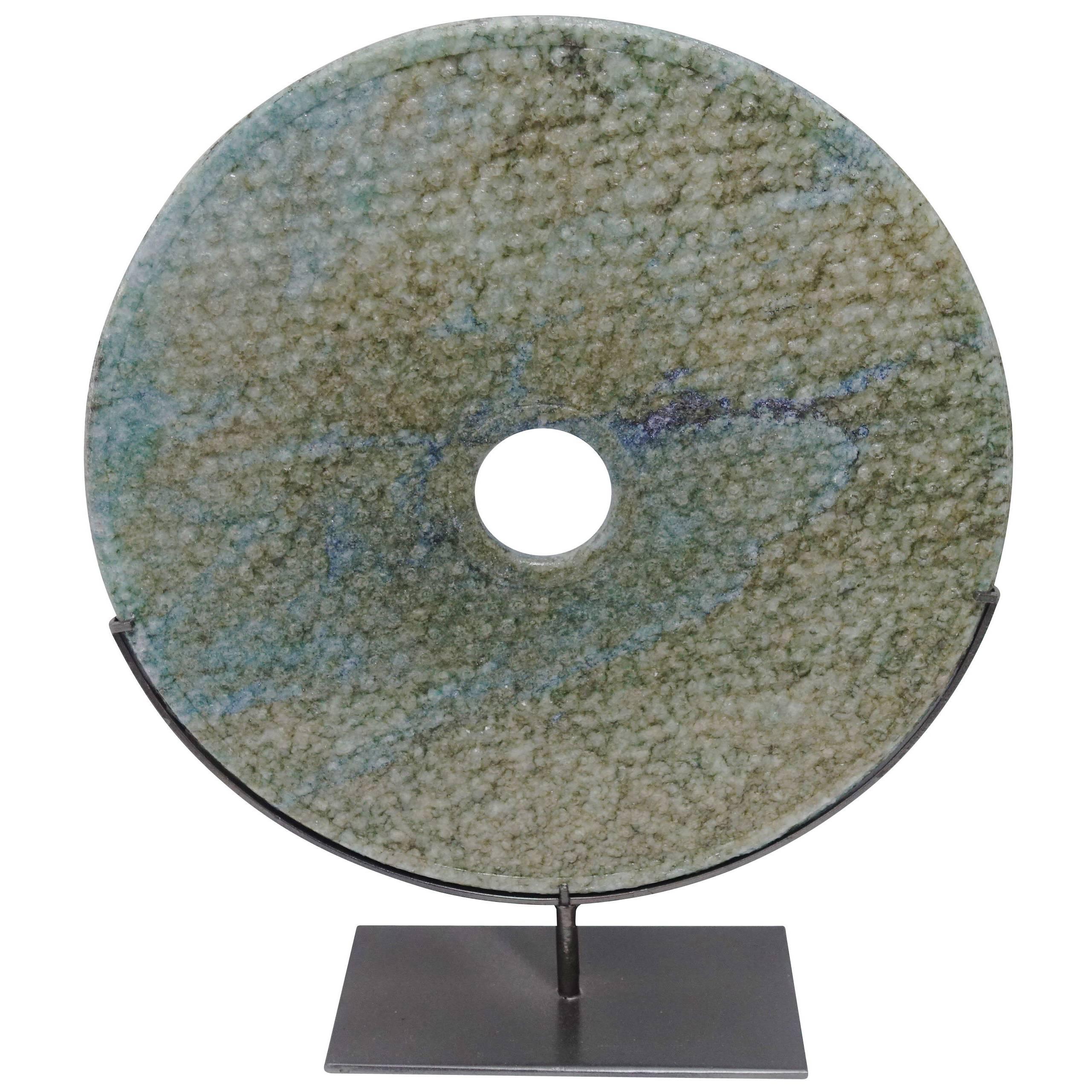 Large Textured Turquoise Disc Sculpture, China, Contemporary