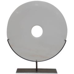 Extra Large Pure White Stone Disc Sculpture, China, Contemporary