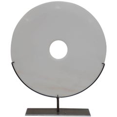 Extra Large Pure White Stone Disc Sculpture, China, Contemporary 6