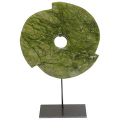 Lime Green Pinwheel Stone Disc Sculpture, China, Contemporary