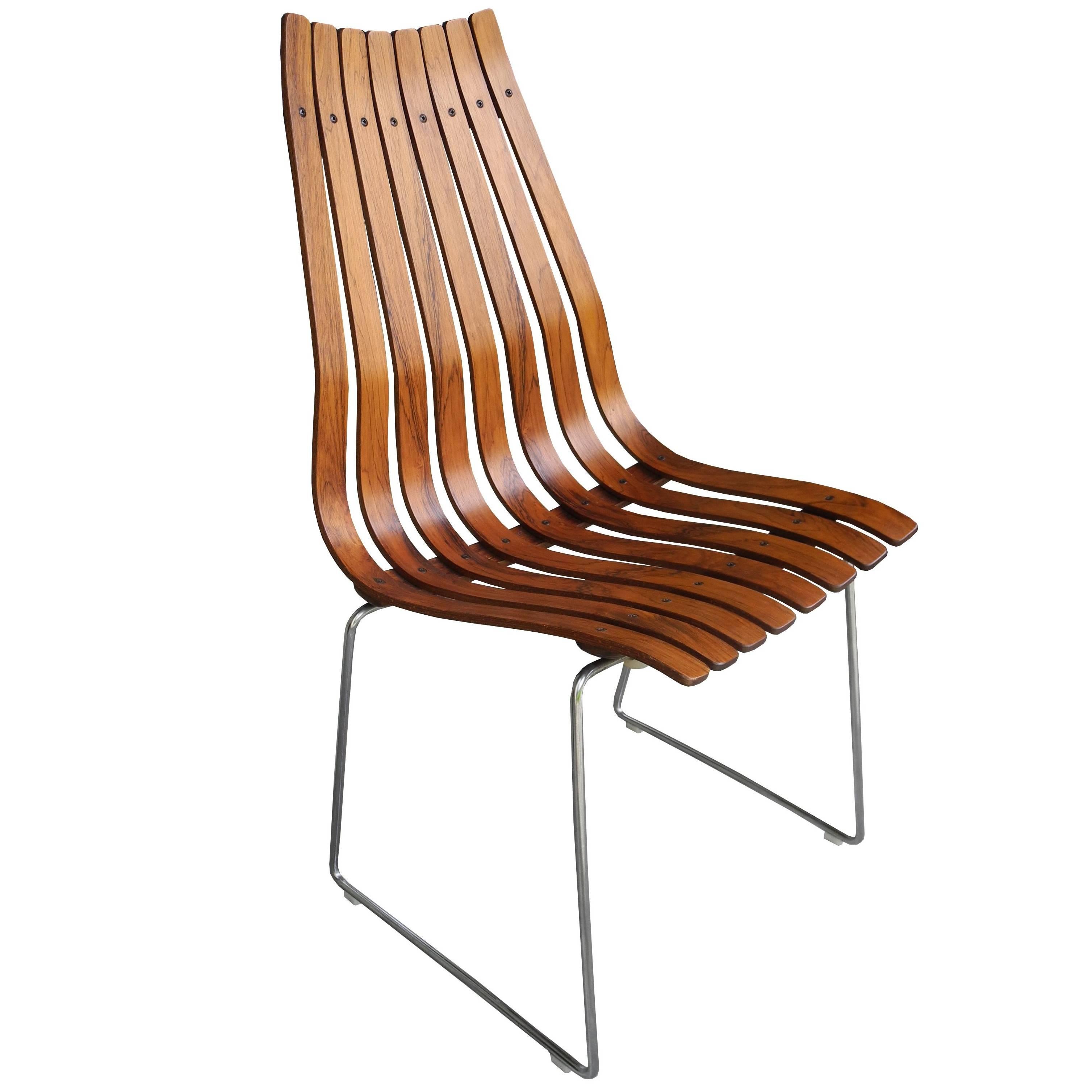 Single Rosewood Slatted Norwegian Chair by Hans Brattrud for Hove Mobler For Sale