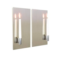 Matched Pair of Mirror Polished Stainless Steel Candle Wall Scones