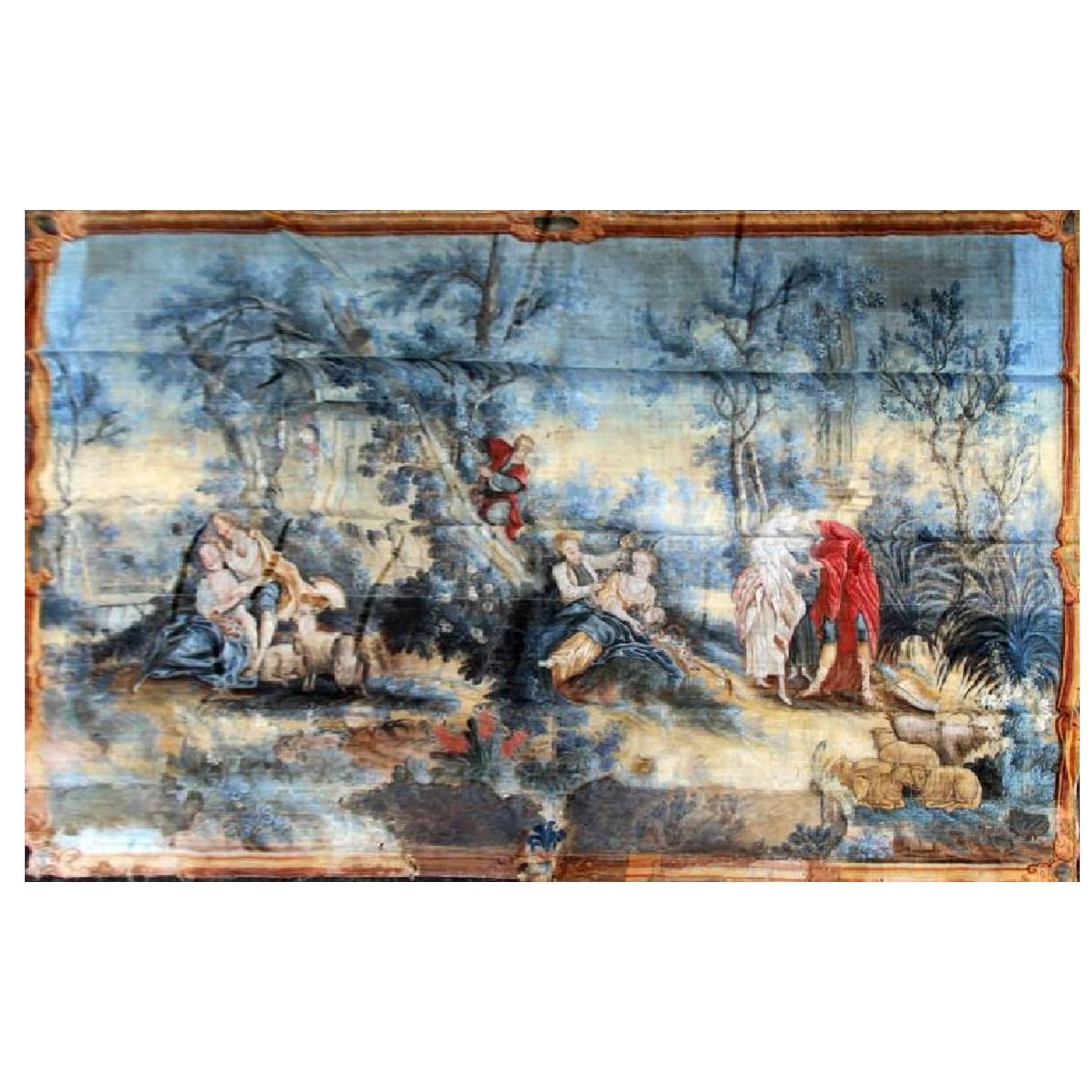 Large Tapestry Style 19th Century Rococo Wall Hanging