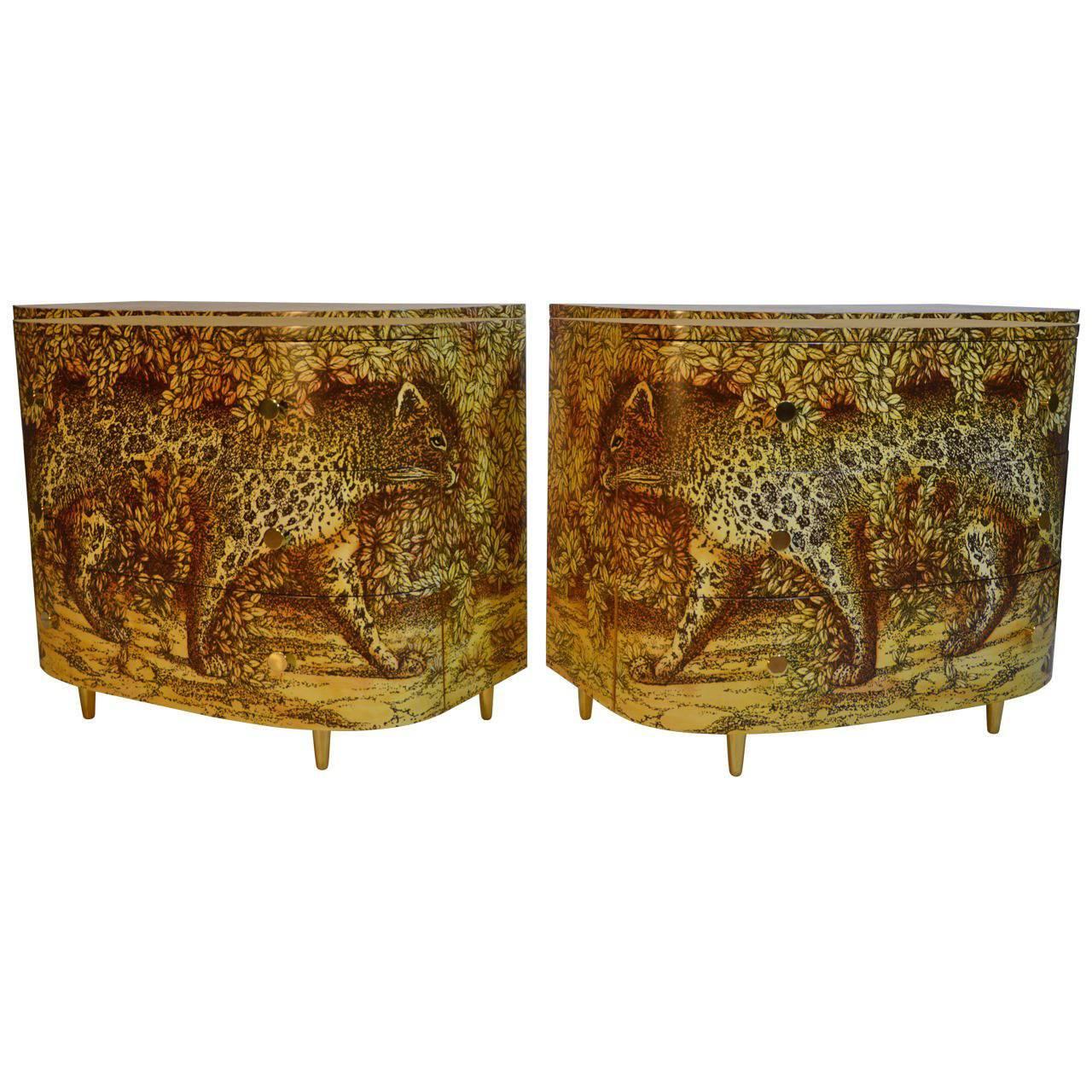 Piero Fornasetti, Leopardo pair of sideboard, circa 2000, Italy