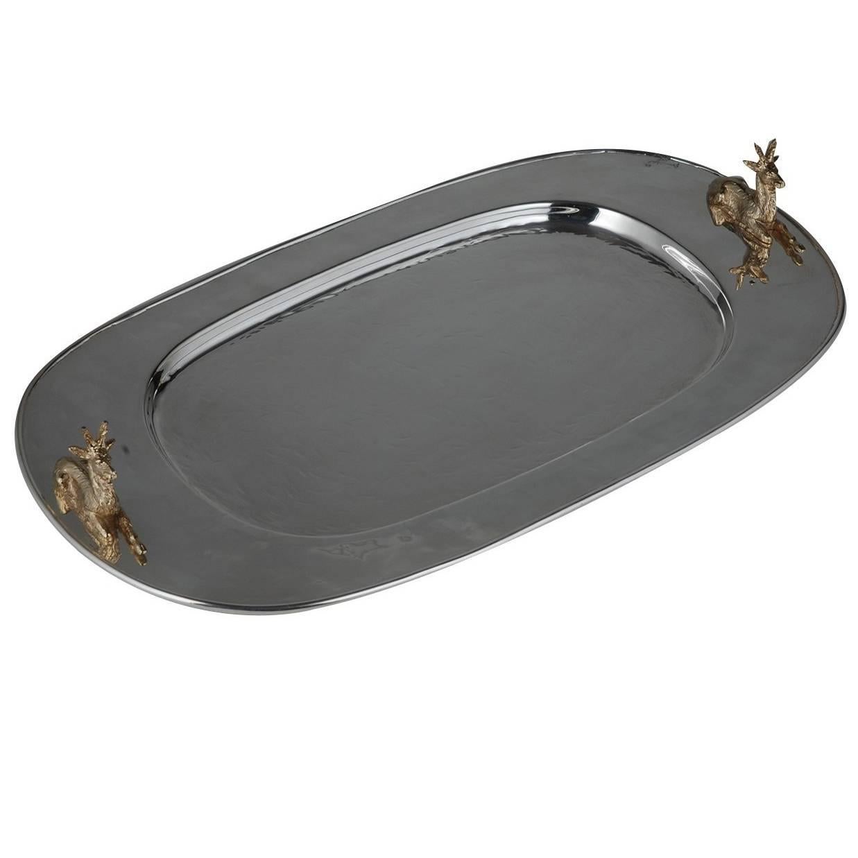 Oval Tray with Deer Decoration