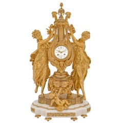 French 19th Century Louis XVI Style Finely Chased Ormolu and Marble Clock 12