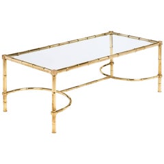 Brass Bamboo Style Coffee Table in the Manner of Maison Baguès